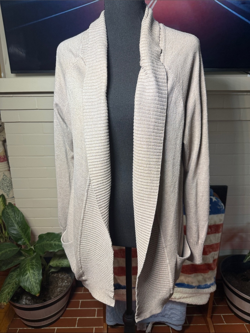 Natural Reflections Open-Front Shawl Collar Cardigan - Light Taupe